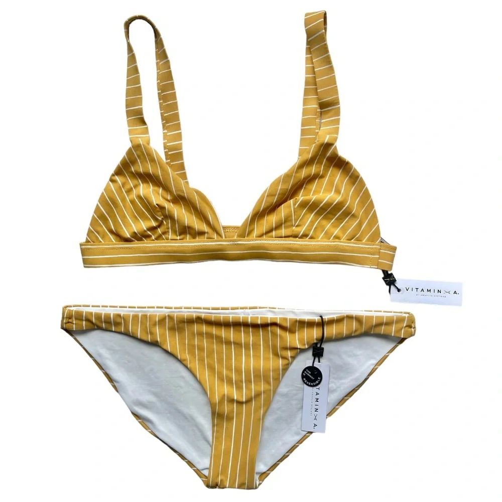 Vitamin A Neutra Swim Triangle Top and Luciana Bottom Bikini Set Dorada